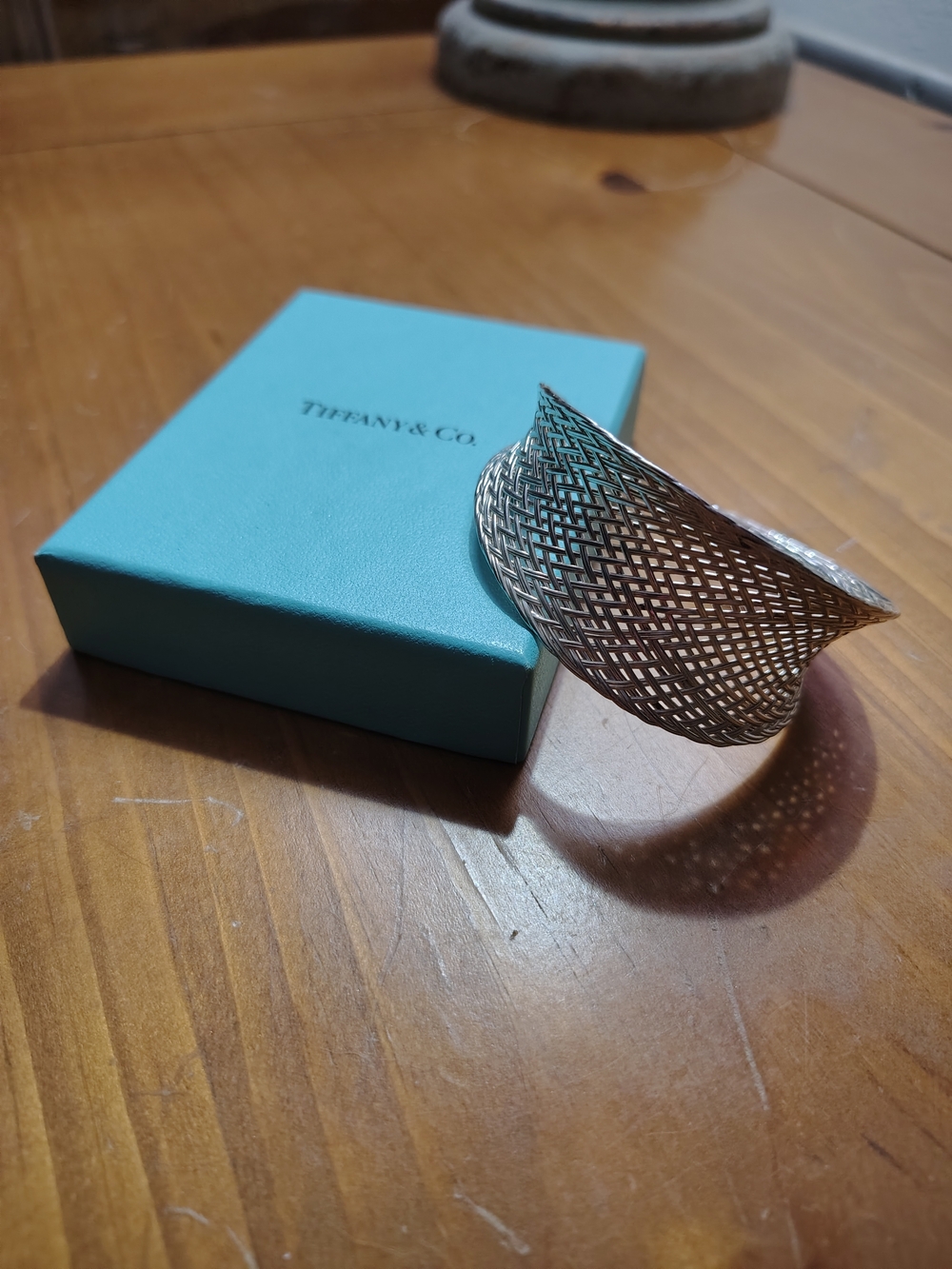 Tiffany & Co. Silver Mesh Cuff Bracelet - Elegant Patterned Design
